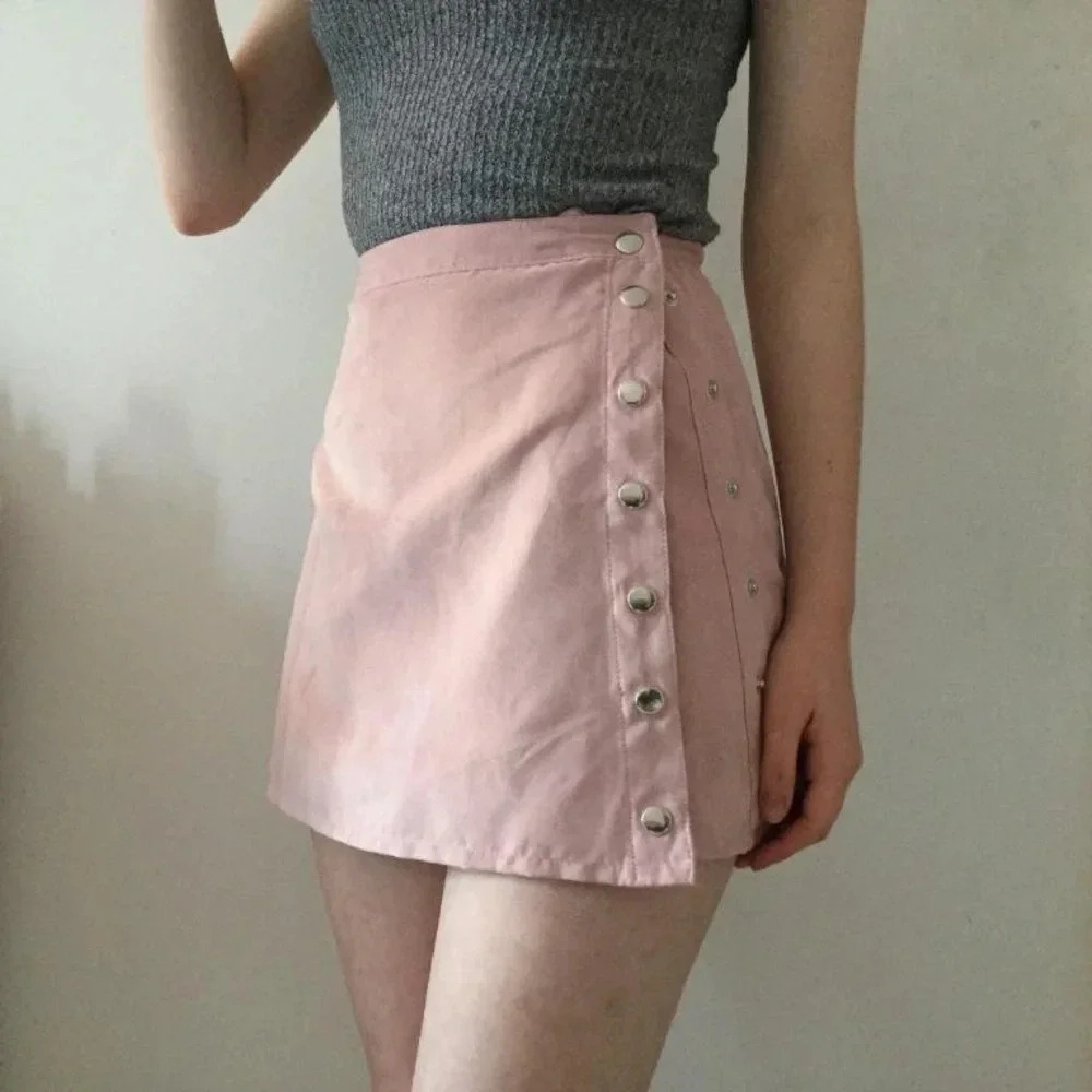 H&M Light Pink Suede Skirt with Side Buttons Size 12
